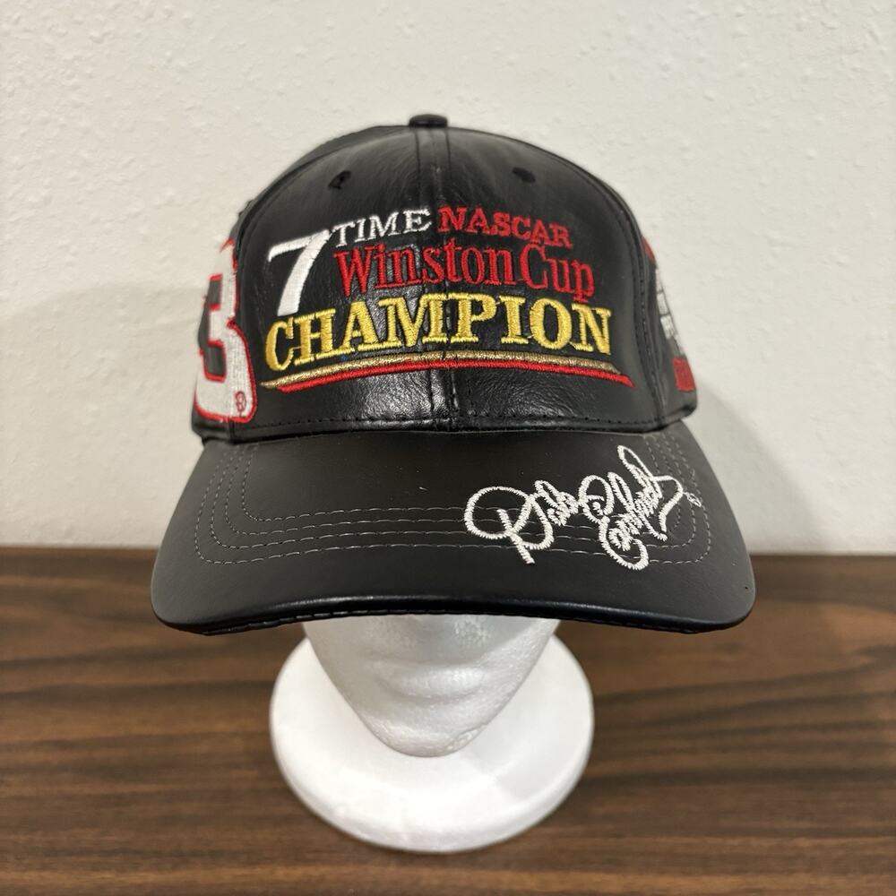 Vintage #3 NASCAR Dale Earnhardt Sr 7 Time Winston Cup Champion Leather‎ Hat